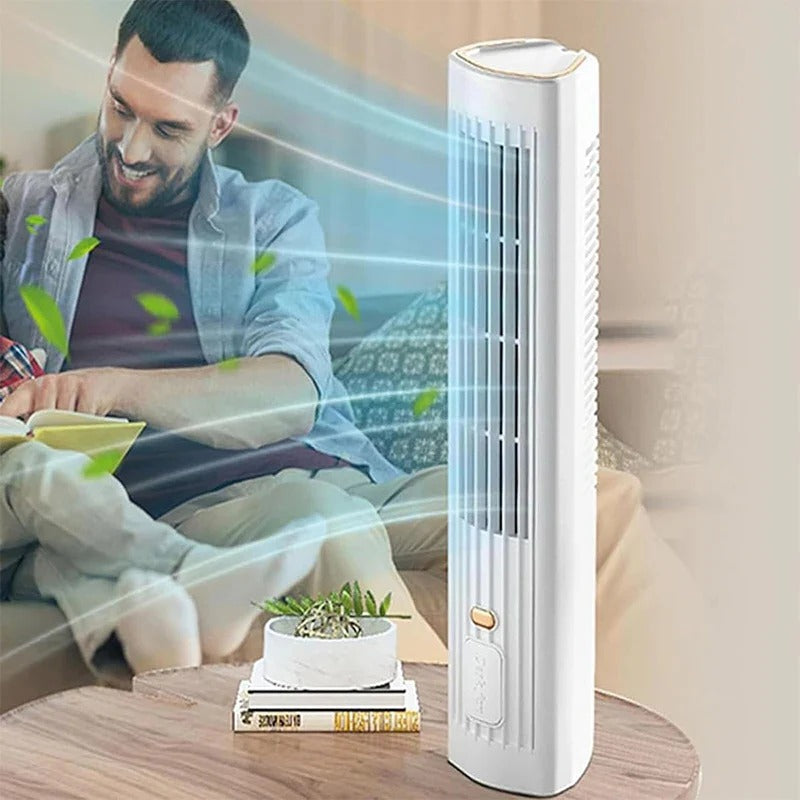 Bladeless Tower Fan with USB Rechargeable Battery – Compact Air Conditioner for Home and Office