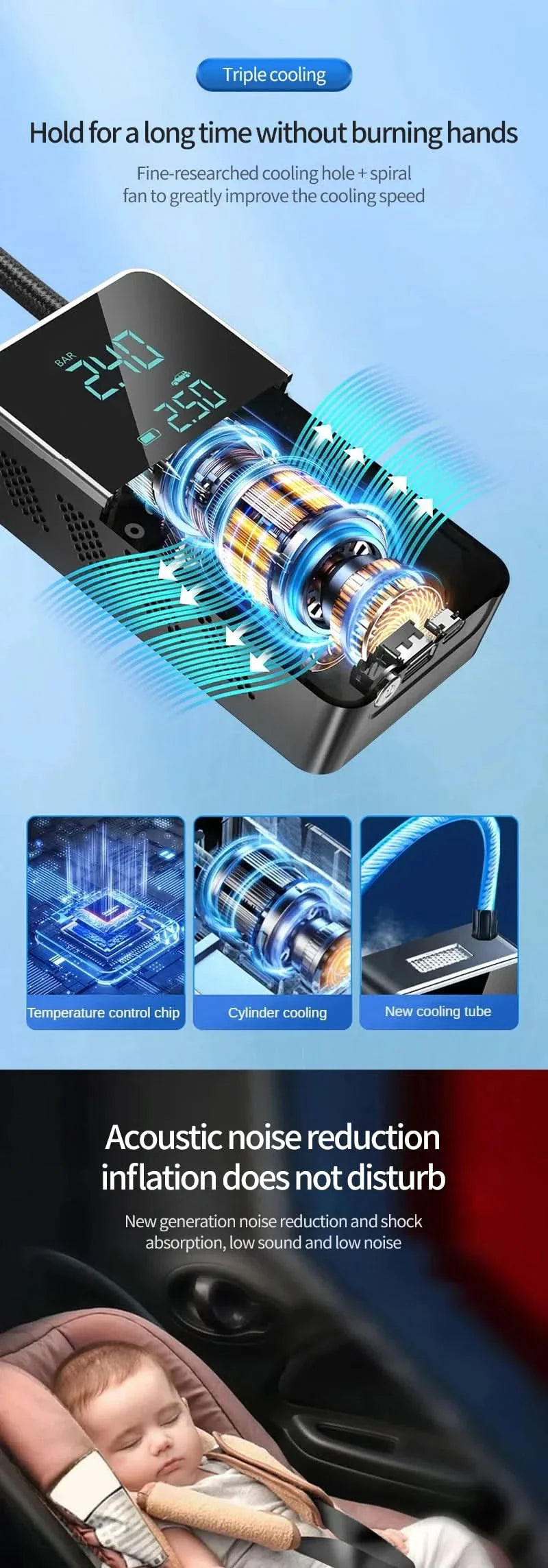 Wireless Tire Inflator with Touchscreen – Portable Air Pump 150 PSI for Cars, Bikes, Motorcycles