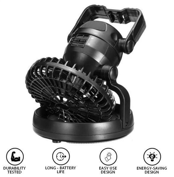 Lightweight Rechargeable Fan for Camping with LED Light – Portable Design