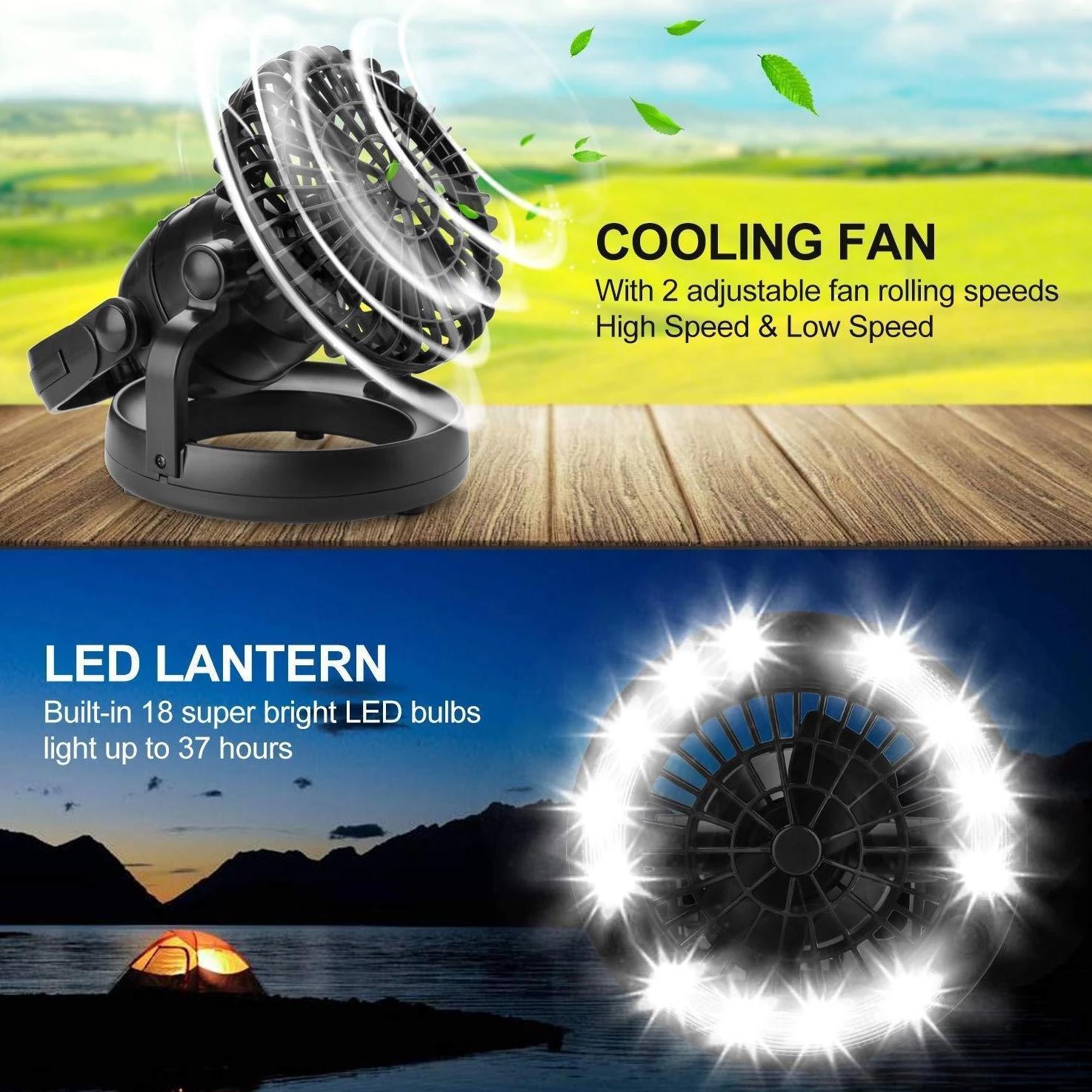 Lightweight Rechargeable Fan for Camping with LED Light – Portable Design