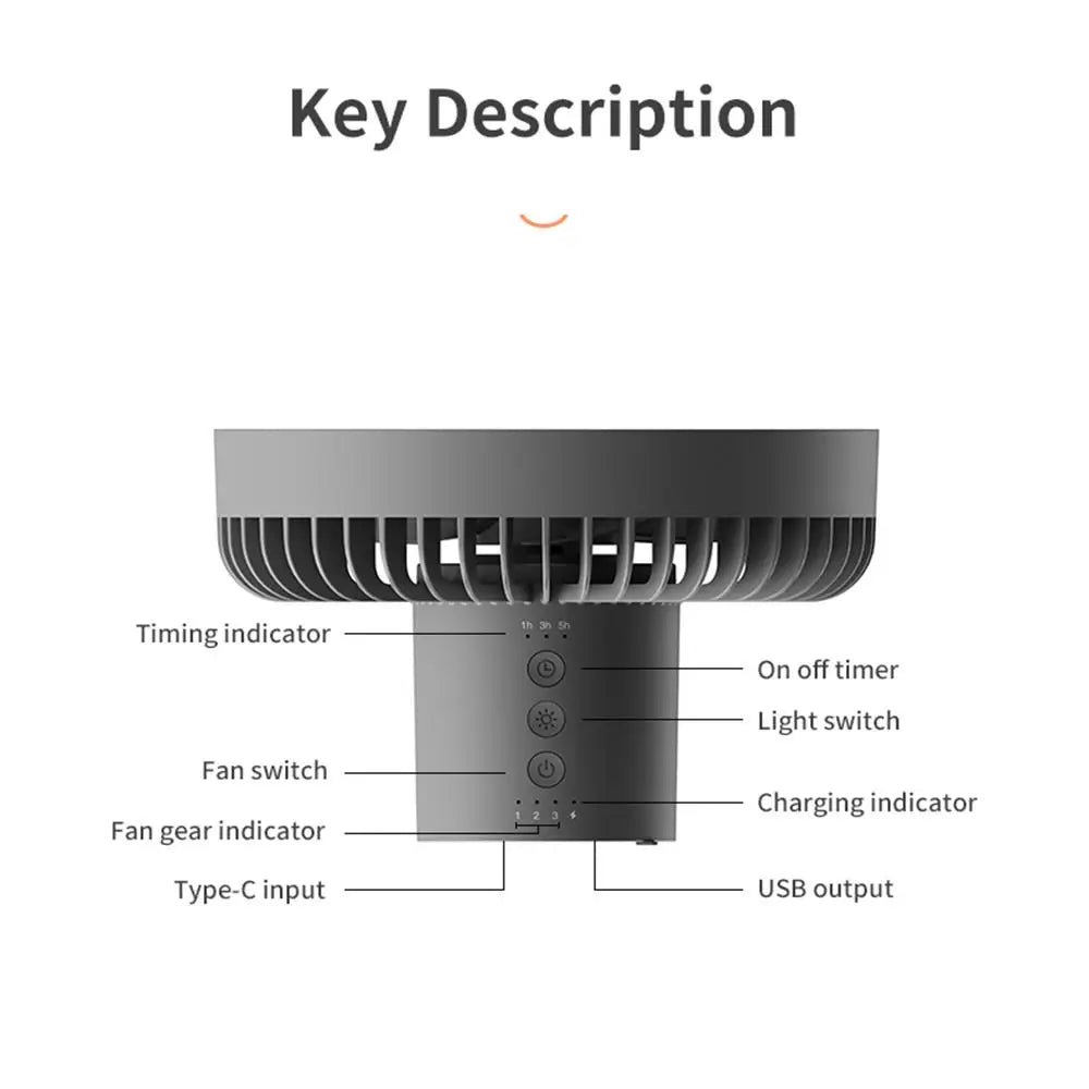Compact Rechargeable Fan with LED Light and Power Bank – Travel Friendly
