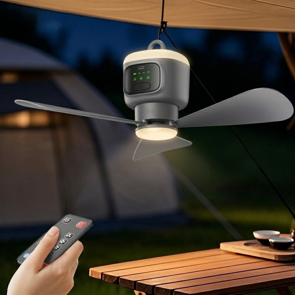 Rechargeable Portable Fan with Light and Remote – Dual Functionality