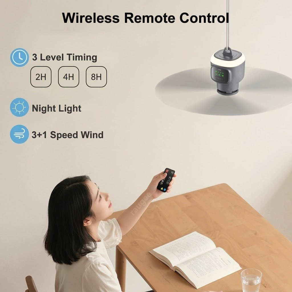 Rechargeable Portable Fan with Light and Remote – Dual Functionality