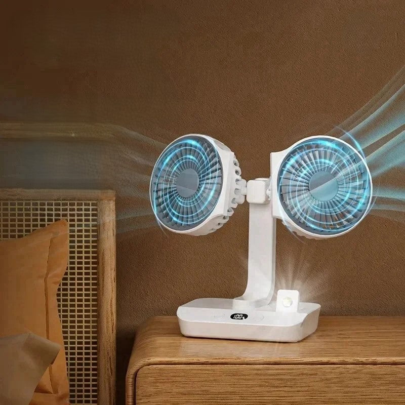 Compact Desk Fan with LED Light and Adjustable Angle for Cooling