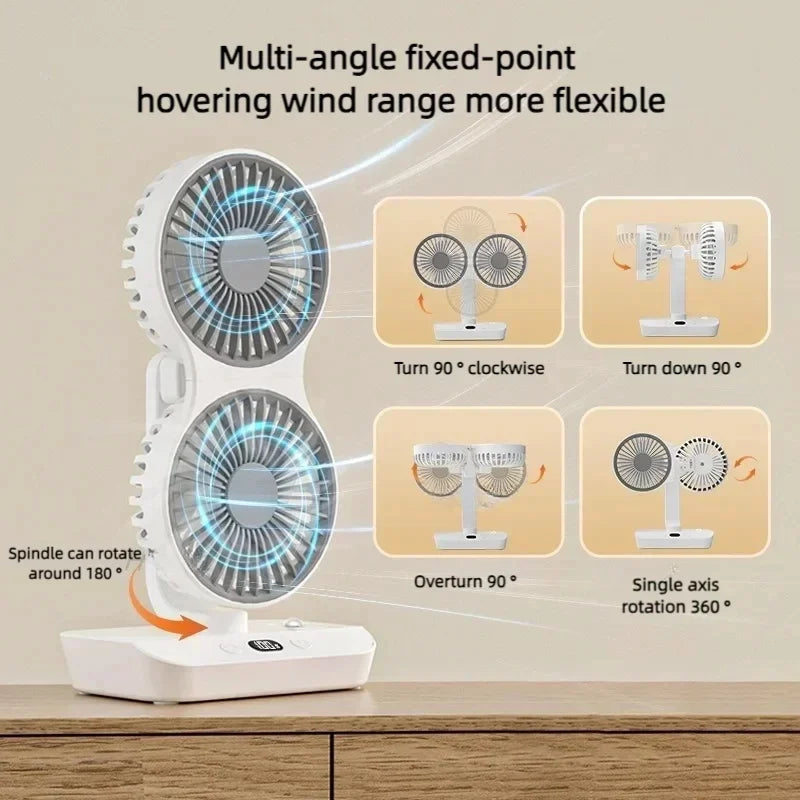 Compact Desk Fan with LED Light and Adjustable Angle for Cooling