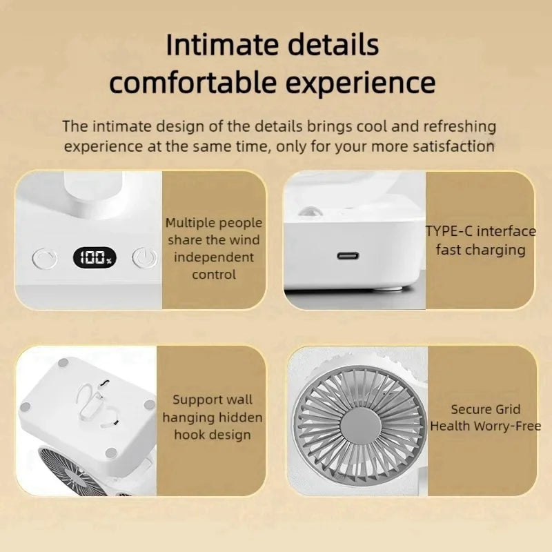Compact Desk Fan with LED Light and Adjustable Angle for Cooling