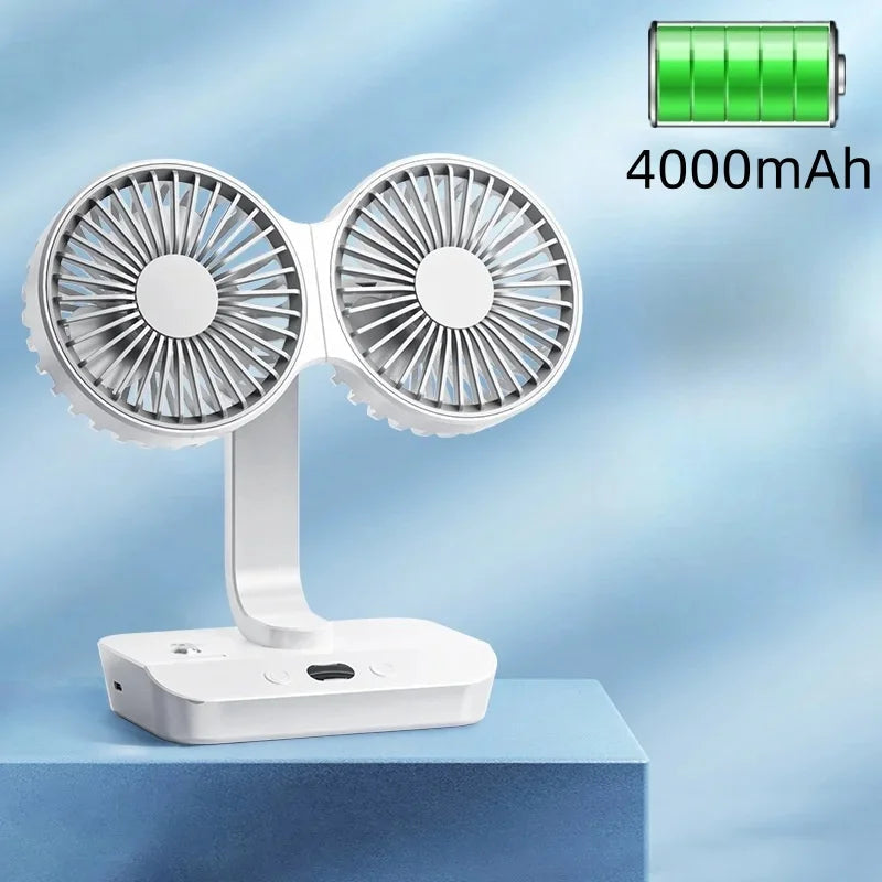 Compact Desk Fan with LED Light and Adjustable Angle for Cooling