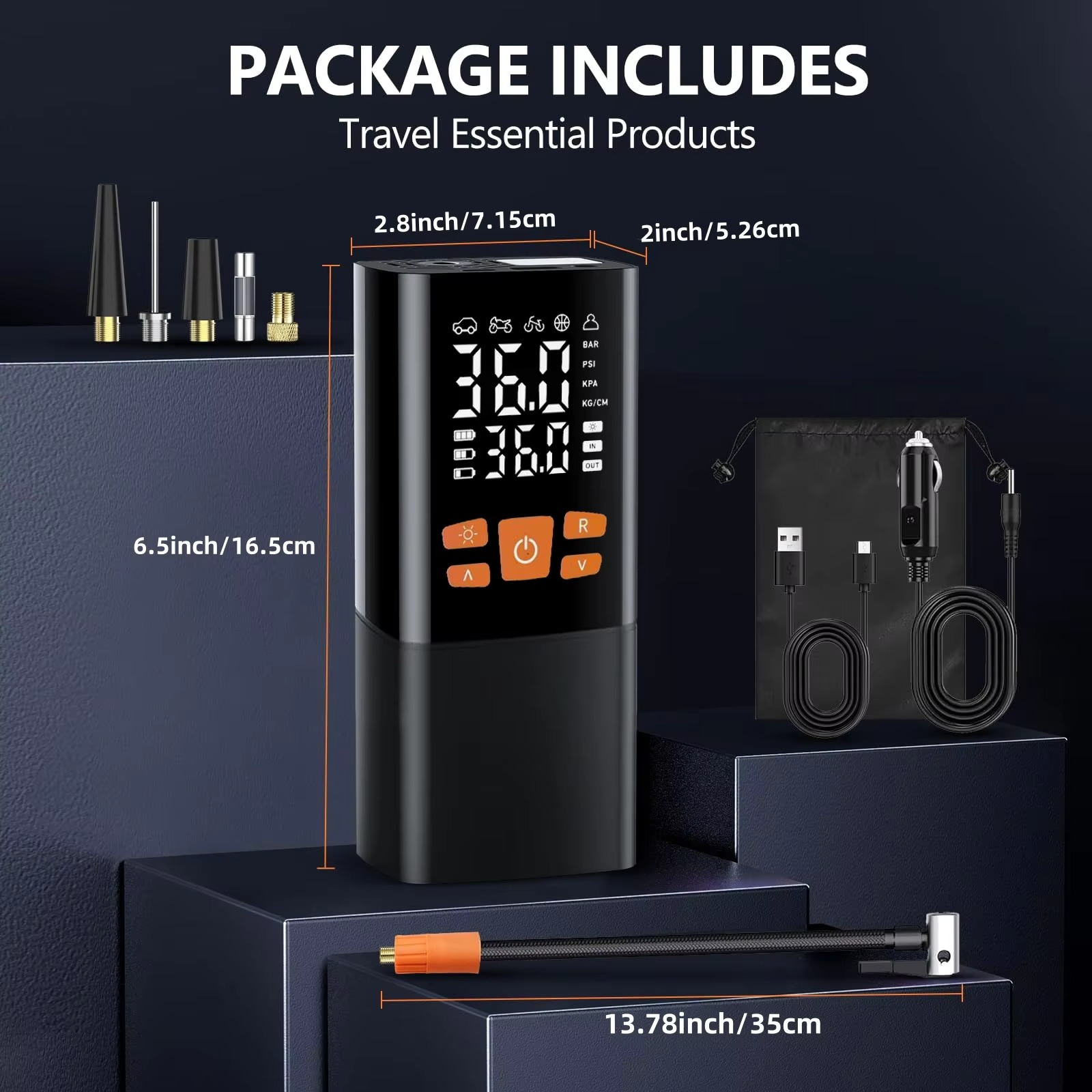 Compact 180 PSI Air Compressor with Rechargeable 25000mAh Battery