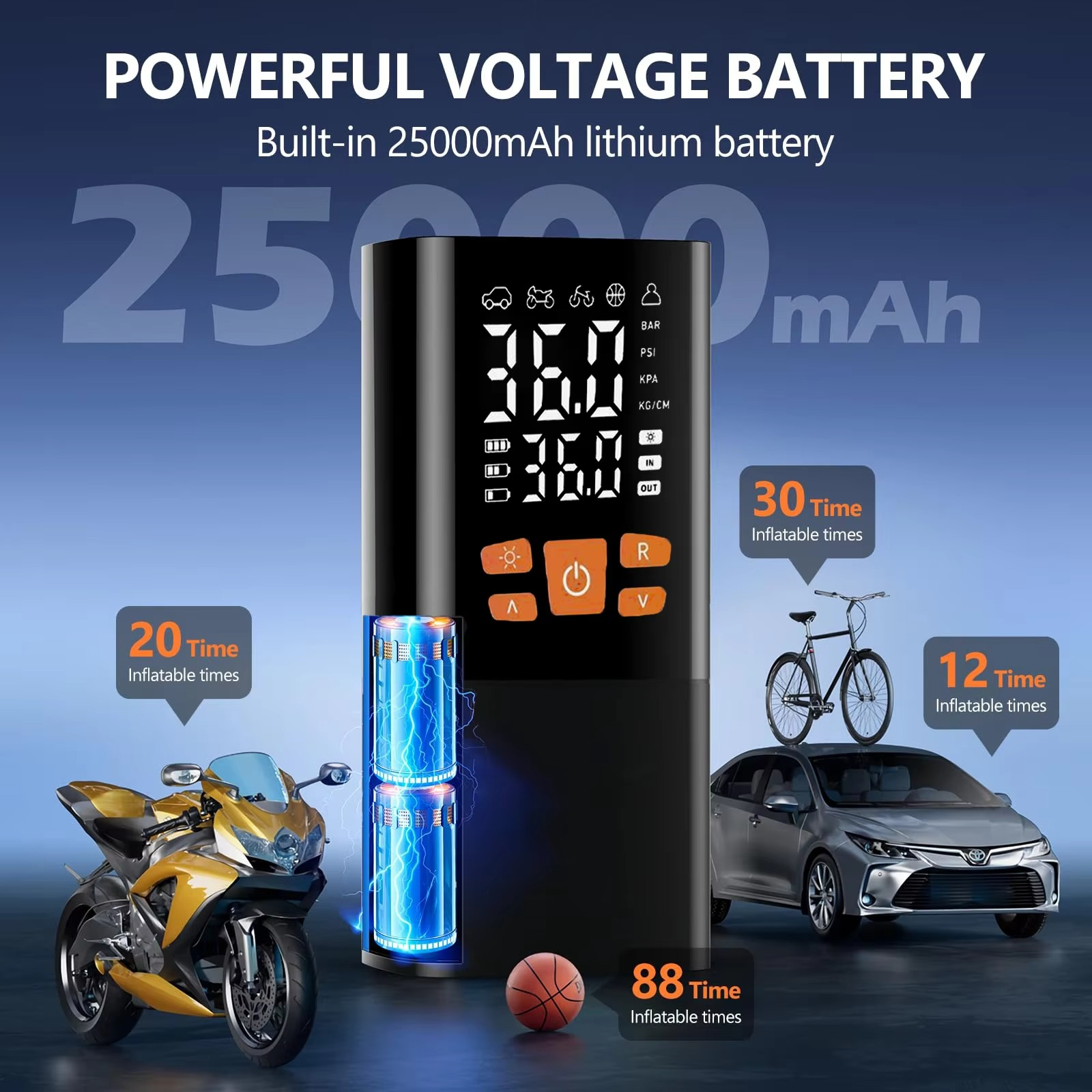 Compact 180 PSI Air Compressor with Rechargeable 25000mAh Battery