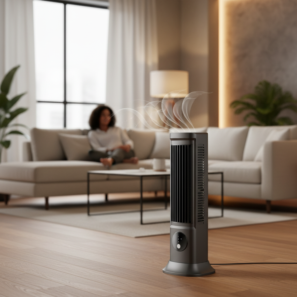 Slim Remote-Controlled Tower Fan for Effective Cooling in Compact Areas