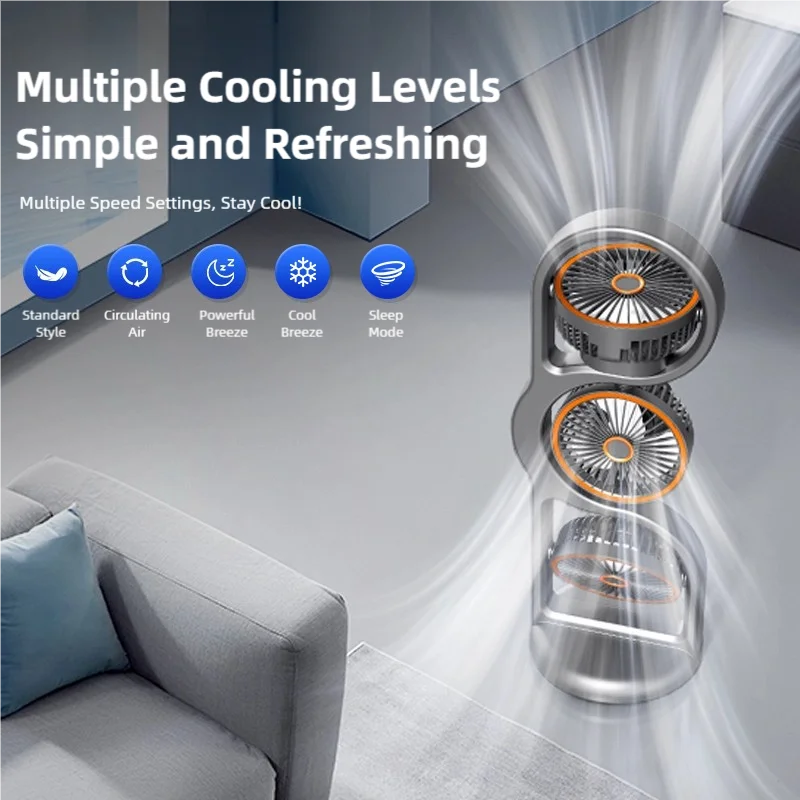 Compact Rechargeable Fan with USB – 360° Rotation and 5 Speed Levels