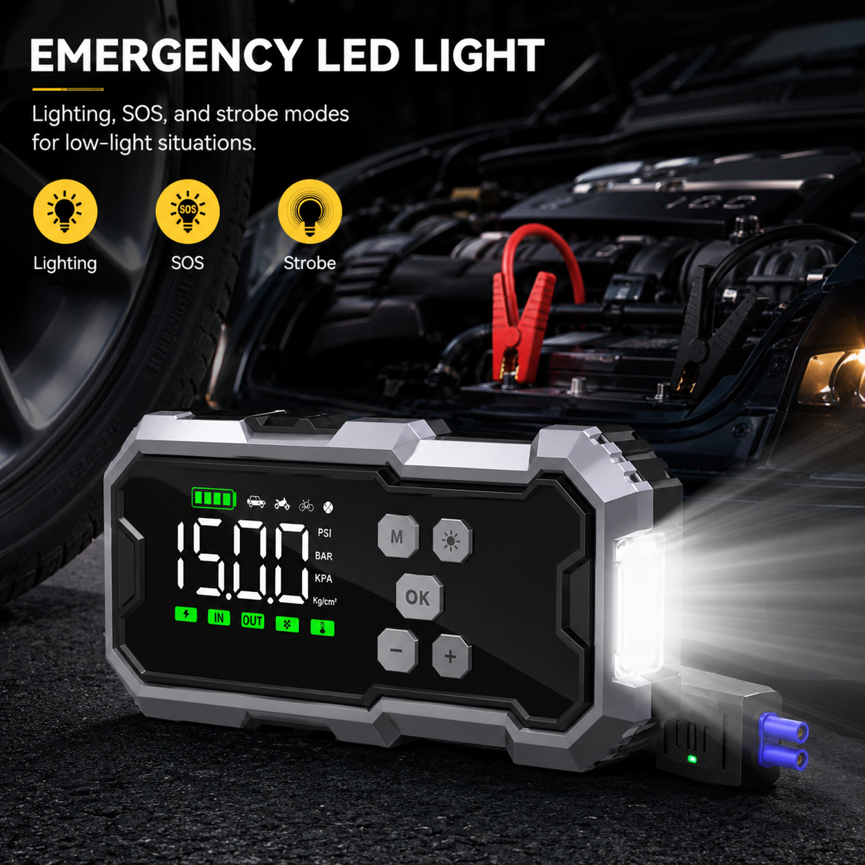 7000A Portable Jump Starter with 150 PSI Air Pump & 30000mAh Power Bank for 12V Cars