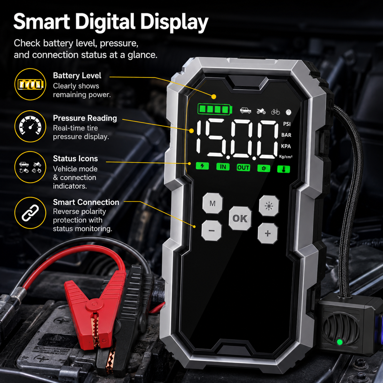 7000A Portable Jump Starter with 150 PSI Air Pump & 30000mAh Power Bank for 12V Cars