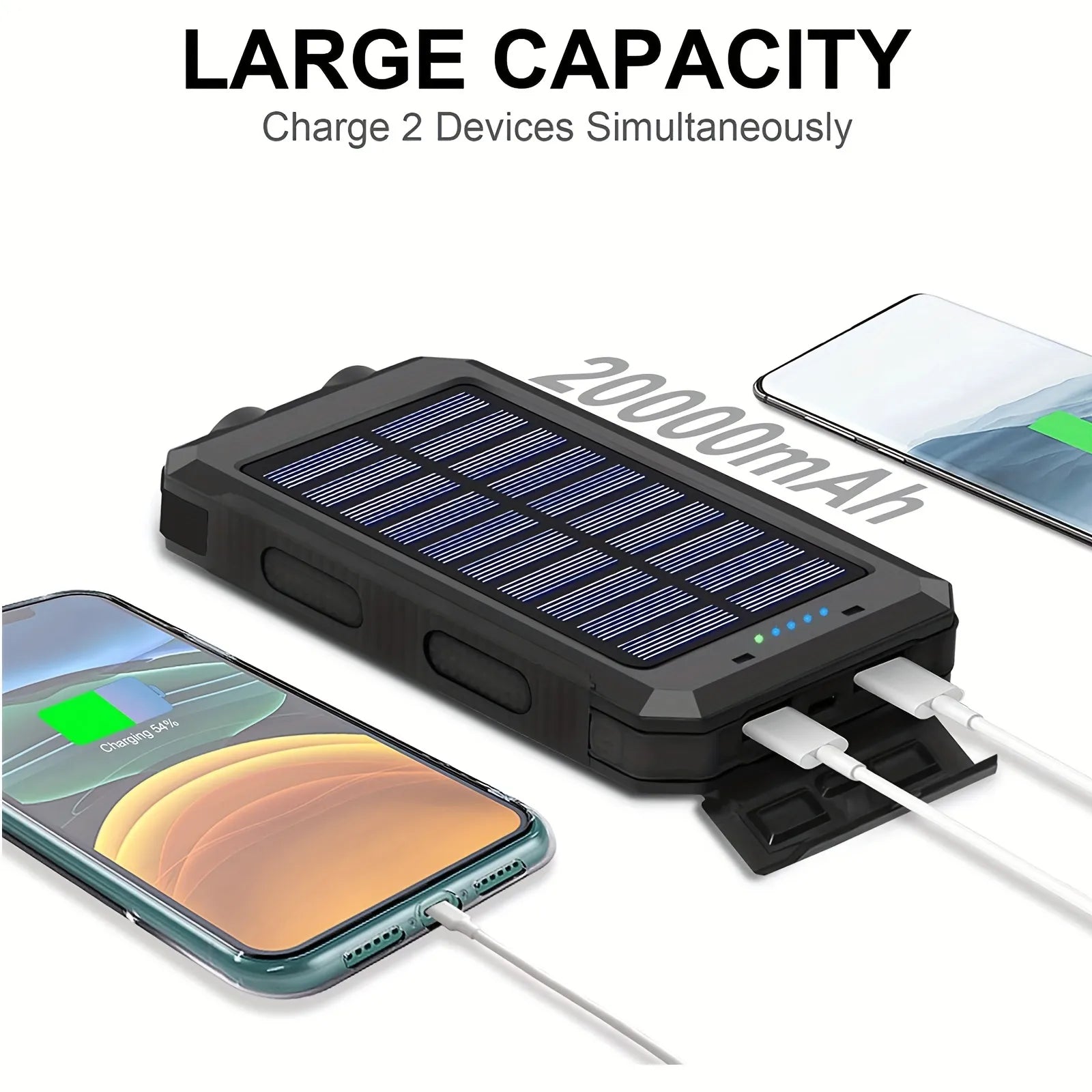 20000 mAh Solar Power Bank with Dual LED Flashlights for Outdoor Use