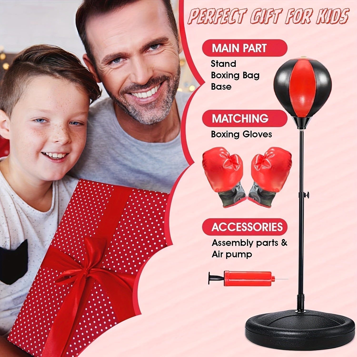 Freestanding Boxing Set for Kids | Adjustable Height | Includes Gloves | 3+ Years