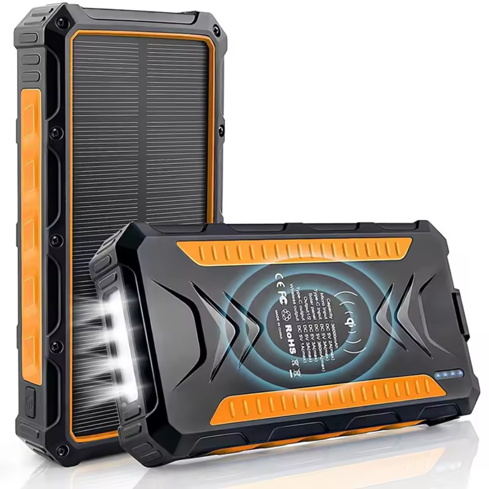 36000mAh Solar Battery Pack with Flashlight - Quick Charge Capability