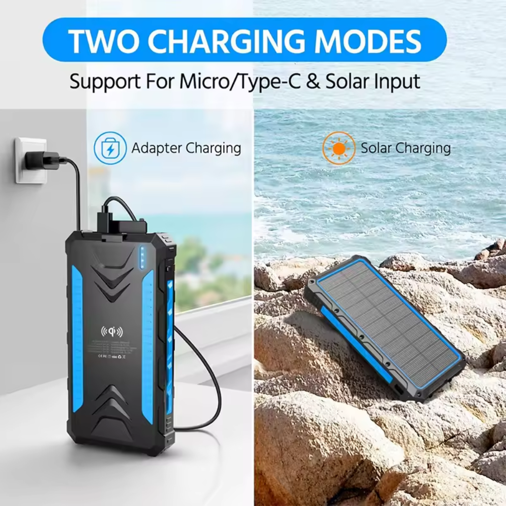 36000mAh Solar Battery Pack with Flashlight - Quick Charge Capability