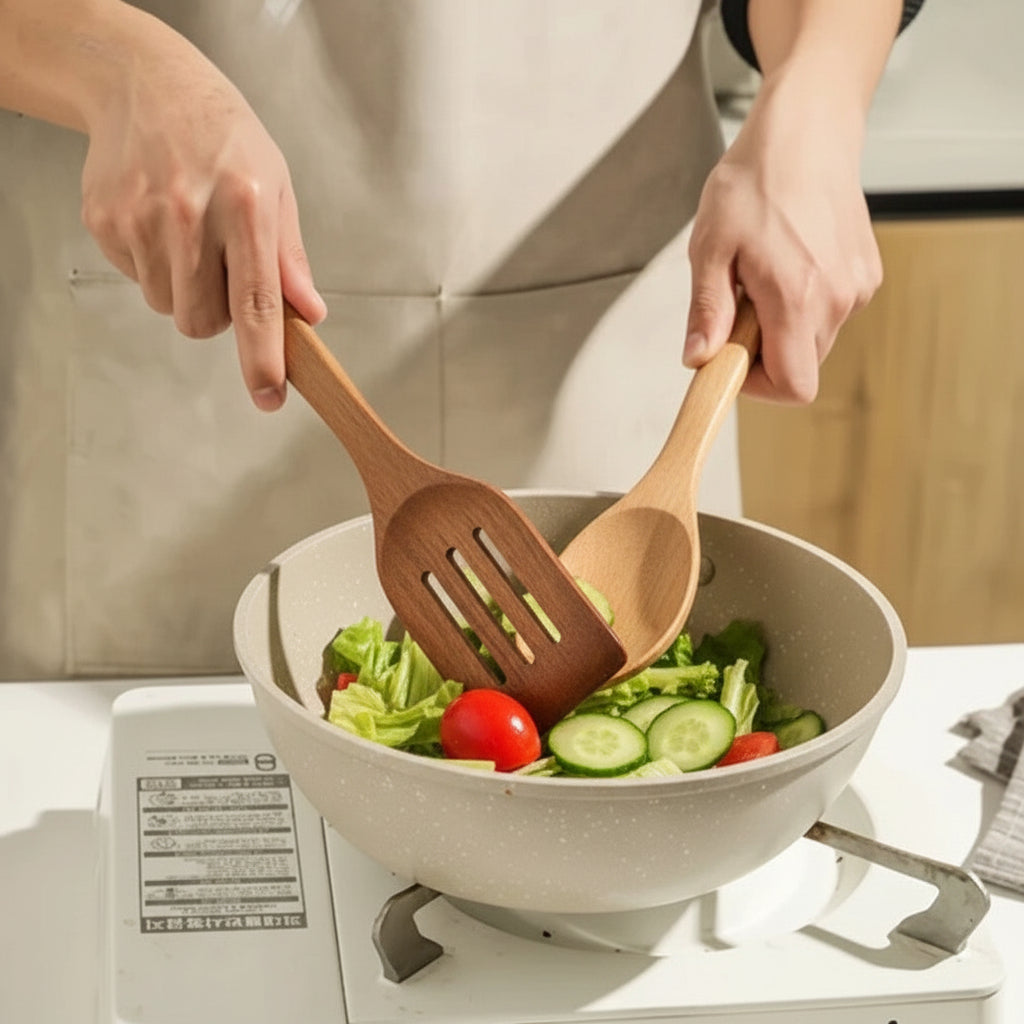 Essential Wooden Kitchen Utensils Set - Scratch-Free & Heat-Resistant