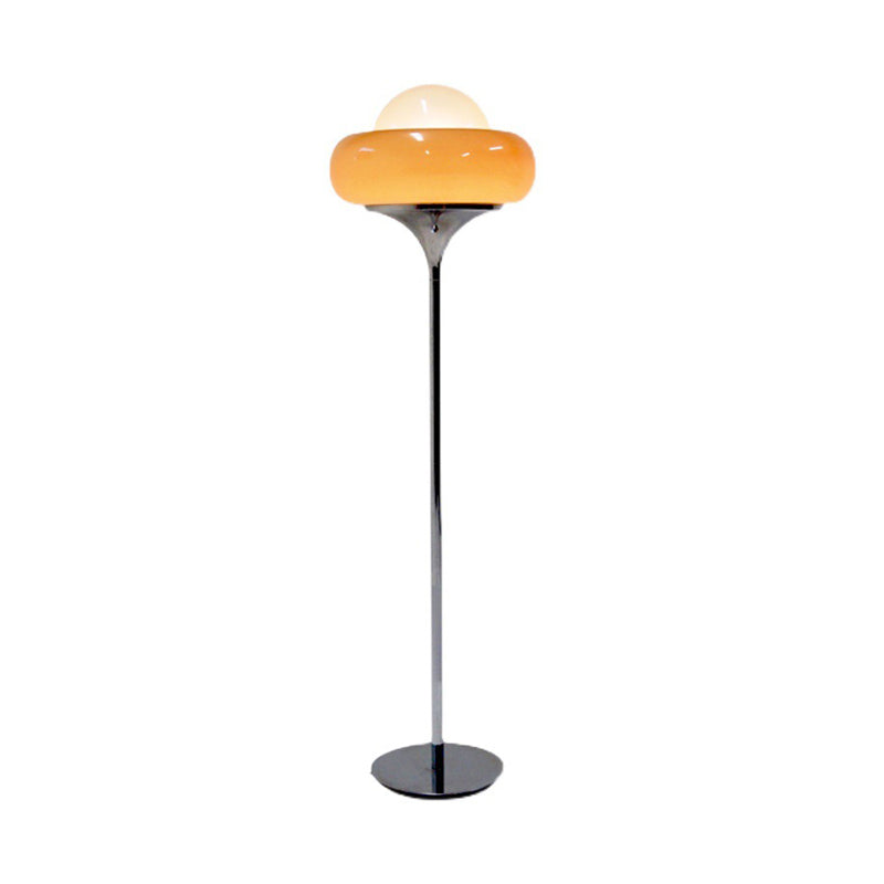 Taavita Mid-Century Floor Lamp made of chrome metal, brown glass, and opal