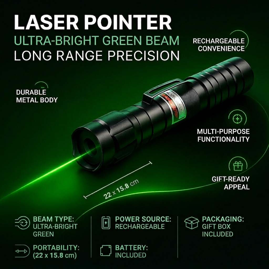 High-Performance Green Laser Pointer with USB Rechargeable Battery