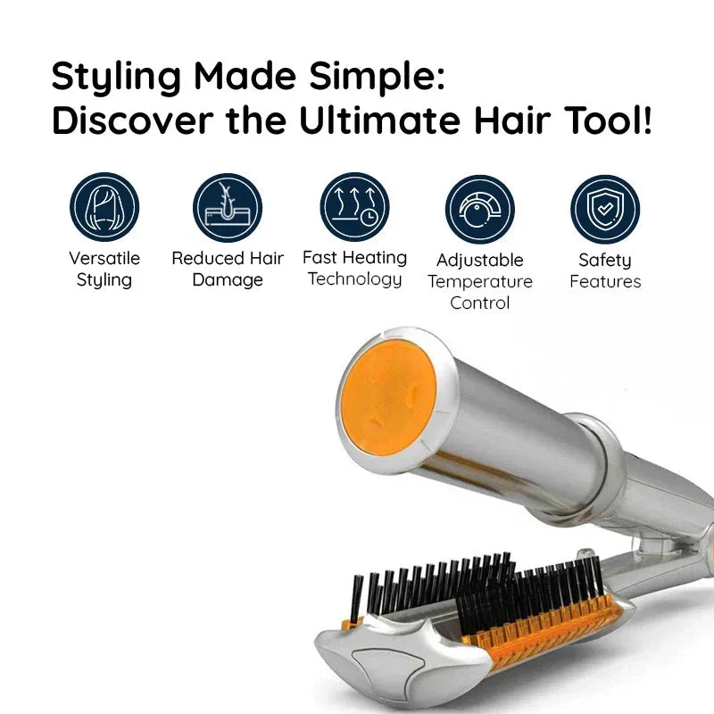 2-in-1 Rotating Hair Brush and Styling Iron for Professionals