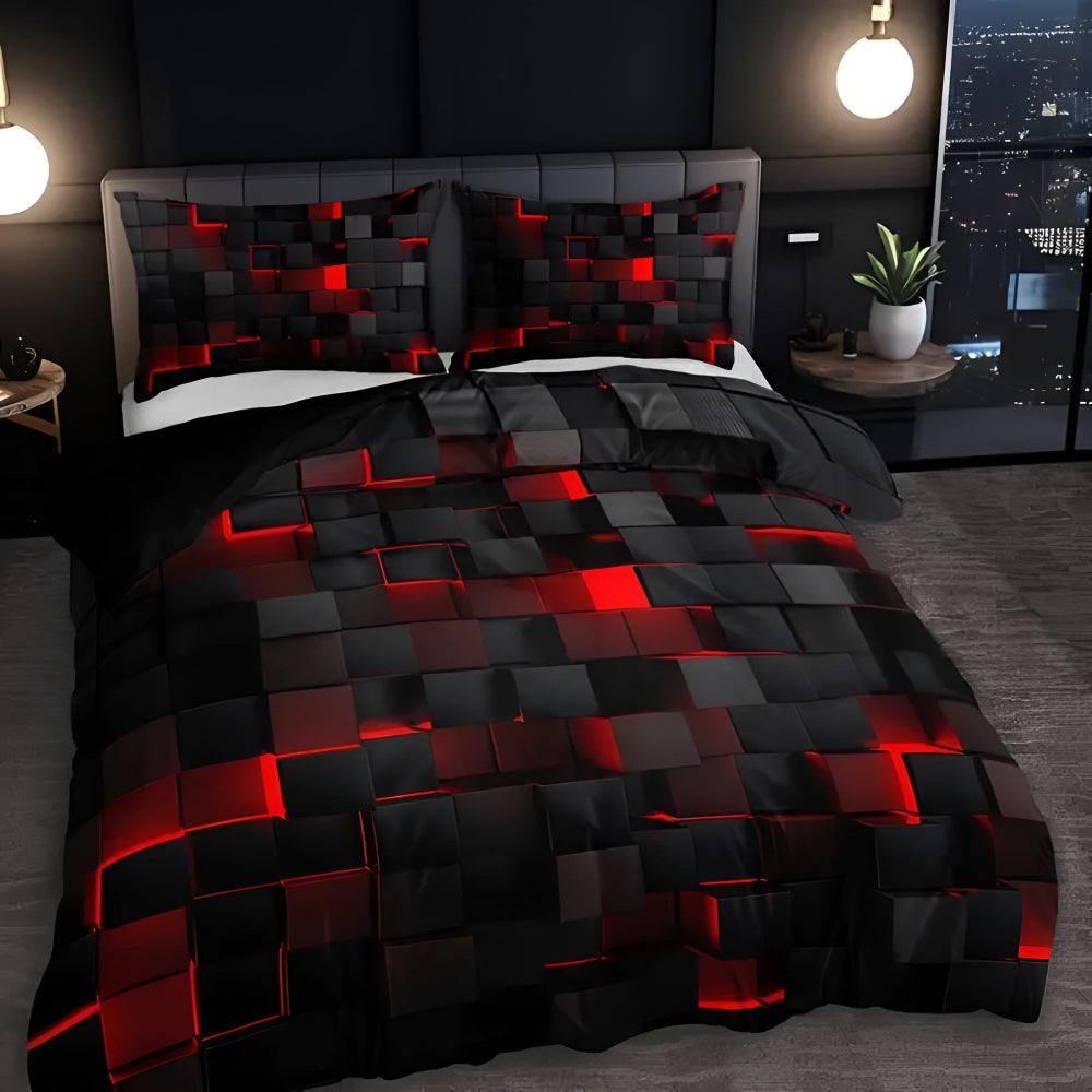 Vibrant 3D Grid Bedding Set for Contemporary Bedrooms