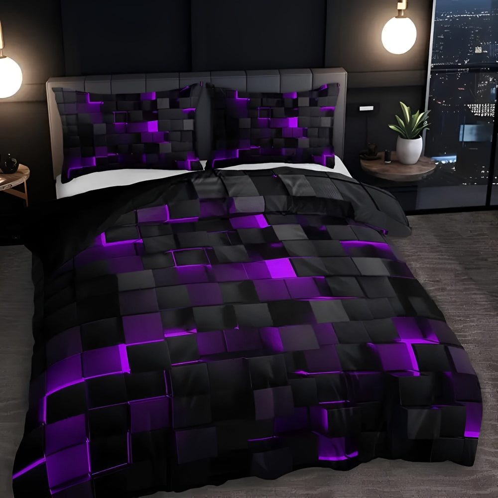 Vibrant 3D Grid Bedding Set for Contemporary Bedrooms