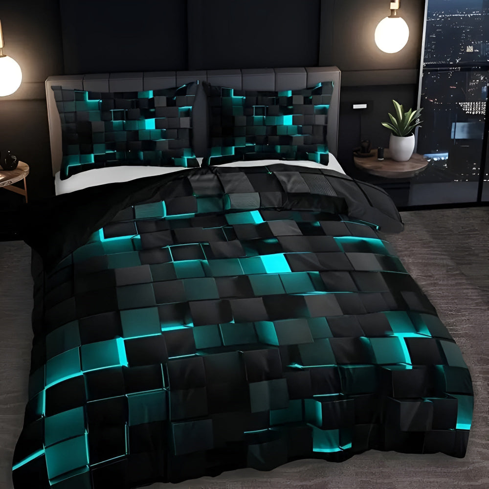 Vibrant 3D Grid Bedding Set for Contemporary Bedrooms