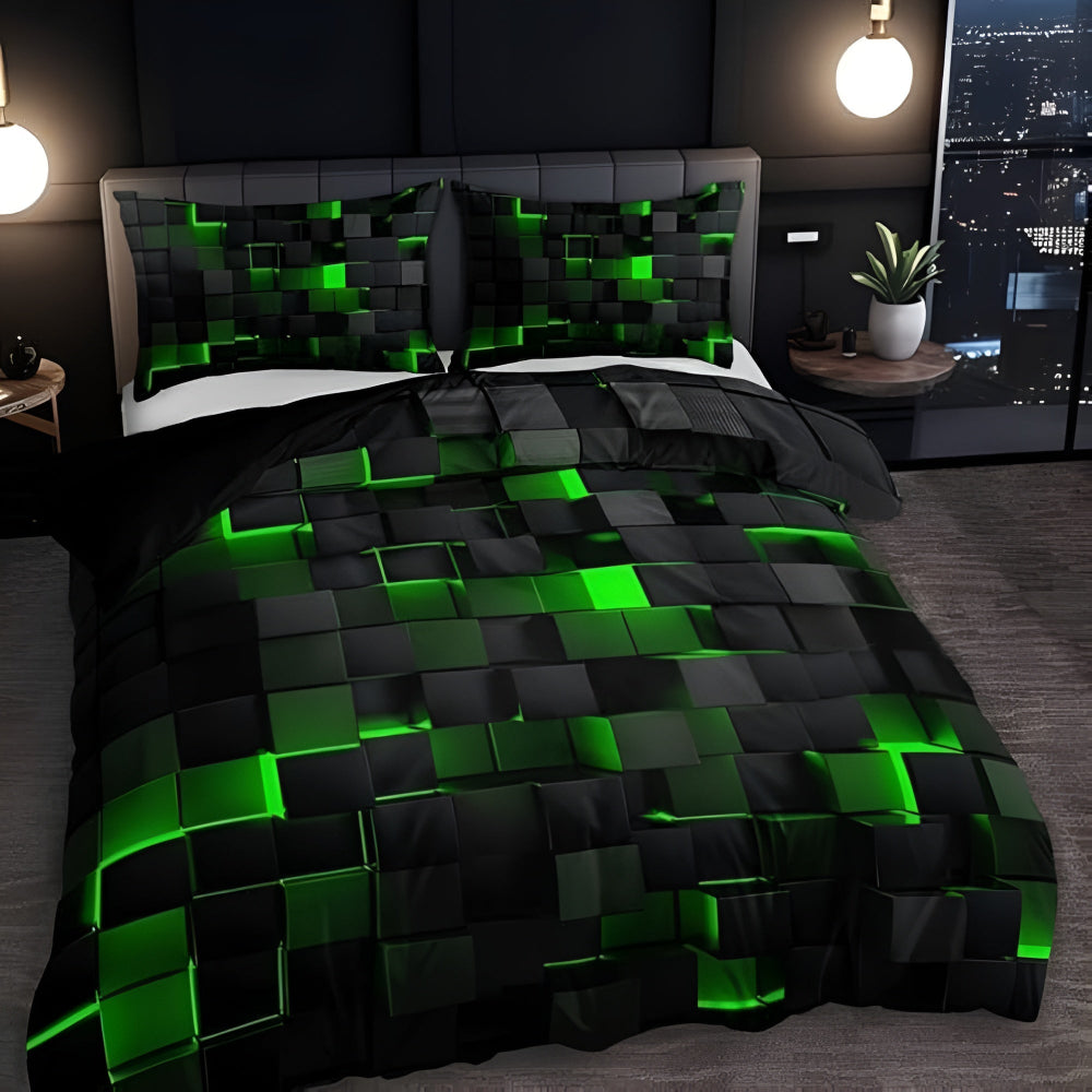 Vibrant 3D Grid Bedding Set for Contemporary Bedrooms