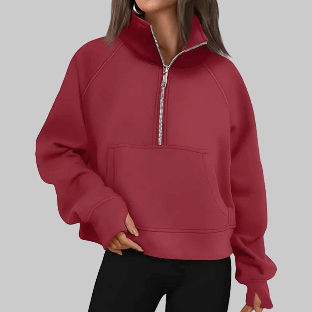 Chic Cropped Fleece Half Zip Sweatshirt for Daily Comfort