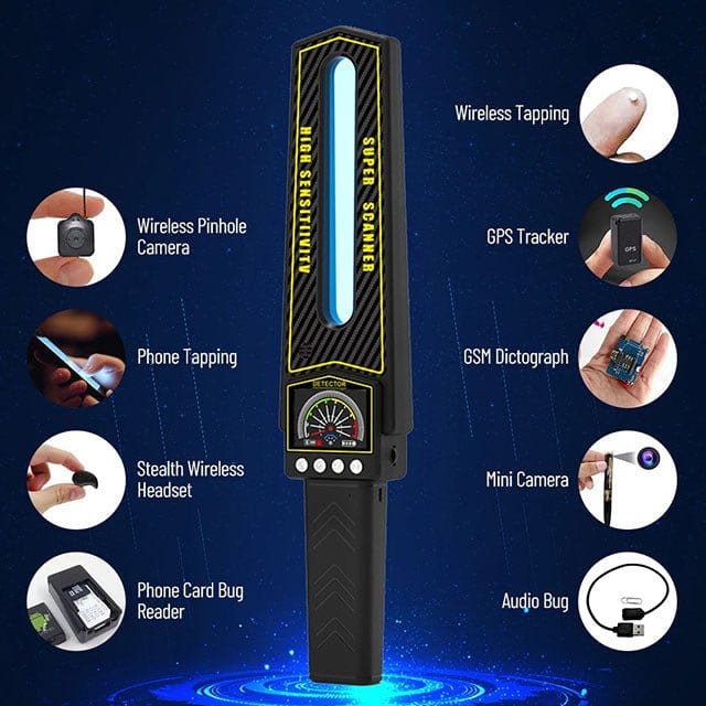 Portable RF Bug Scanner with LED Lens – GPS and Spy Camera Detection