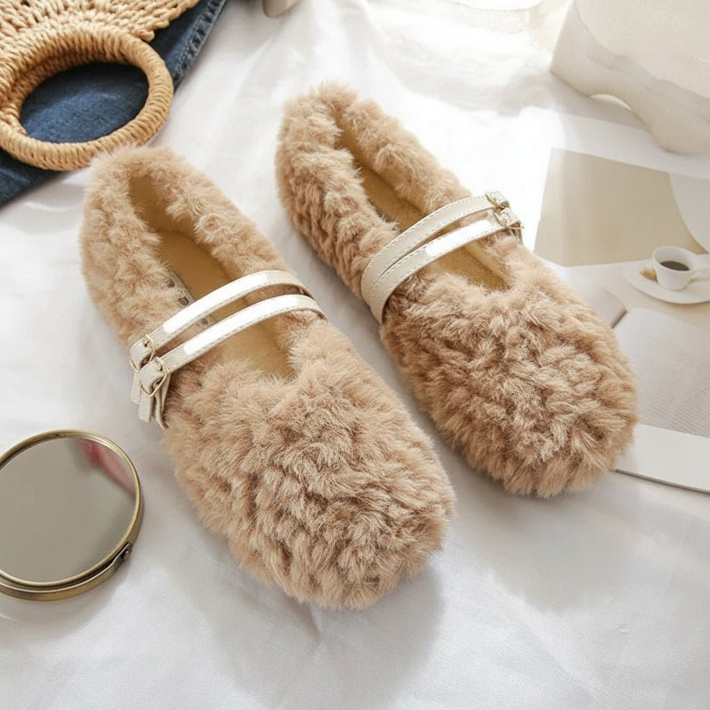 Chic Comfort Wool-Fur Slip-On Loafers for Women with Stylish Accents