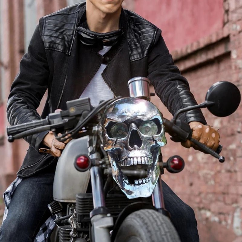 Chrome Glow Skull Motorcycle Lamp with LED Eyes