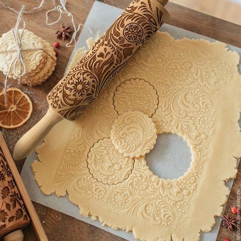 FestiveCraft Artisan Rolling Pin with Holiday Embossing