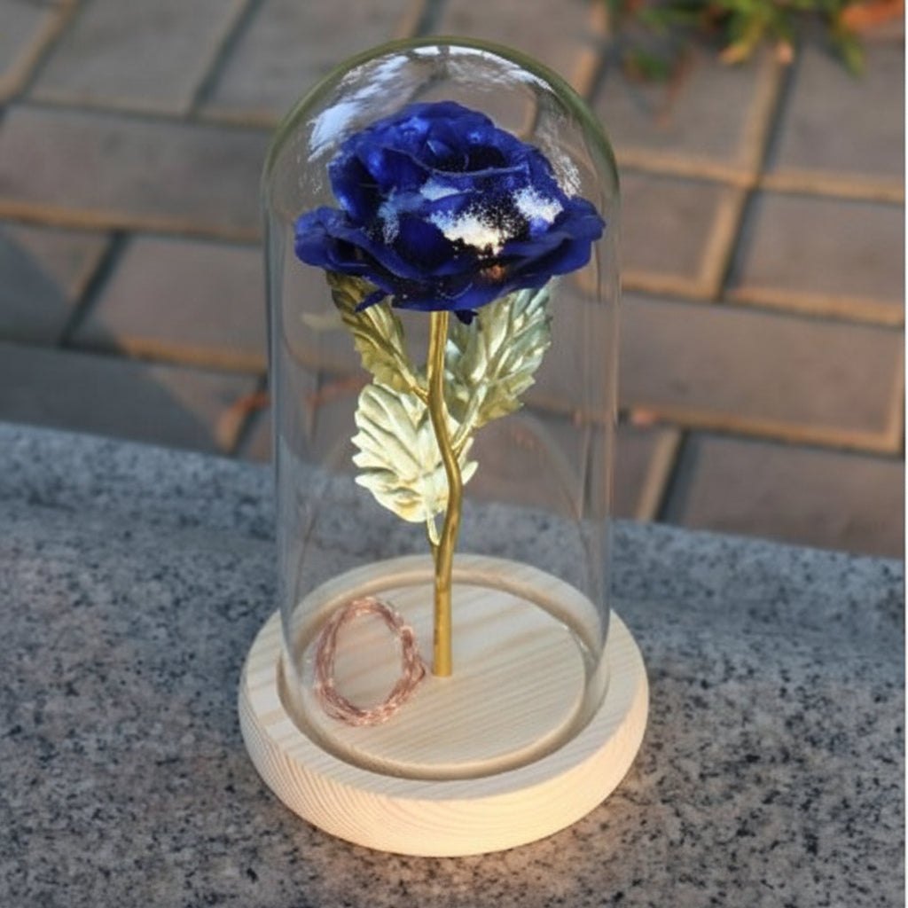 Eternal Rose Table Lamp with Wooden Base and LED Glow