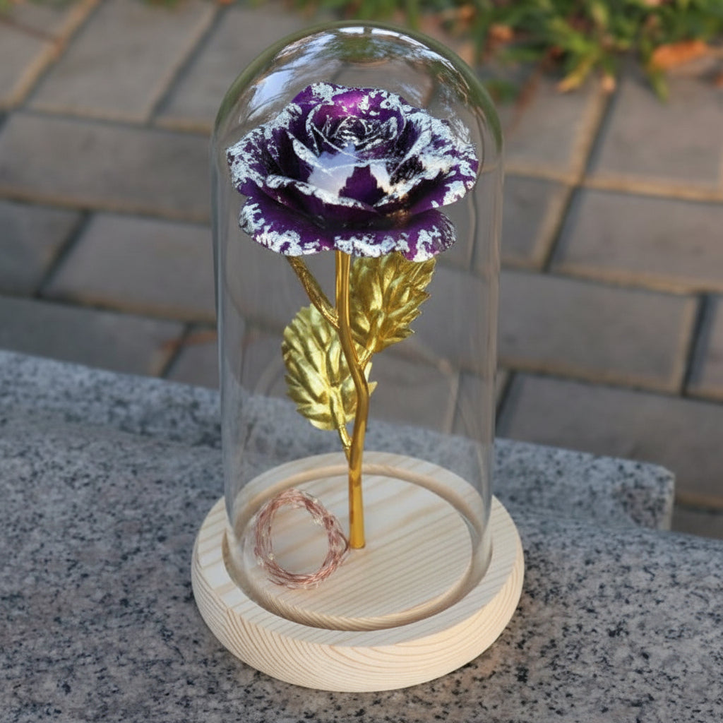 Eternal Rose Table Lamp with Wooden Base and LED Glow
