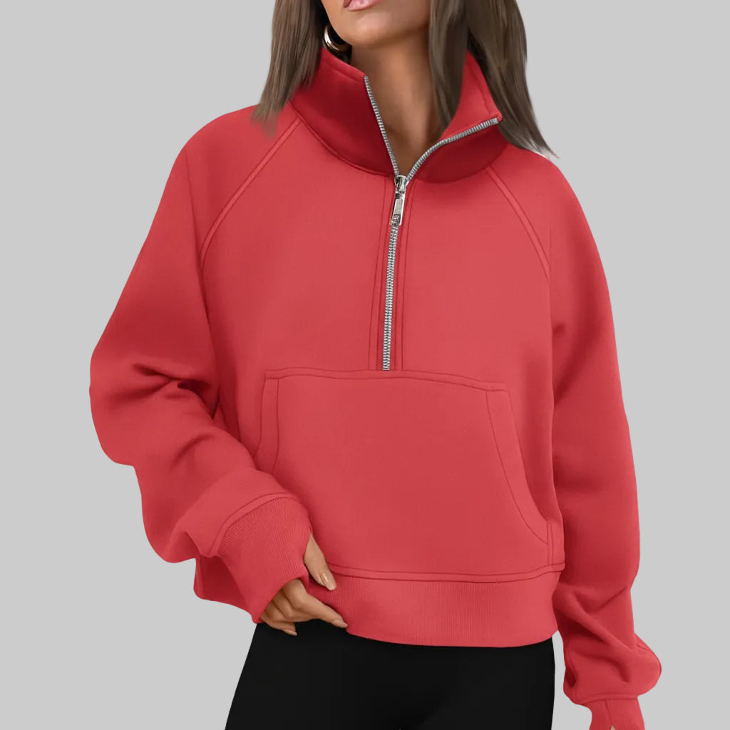 Chic Cropped Fleece Half Zip Sweatshirt for Daily Comfort