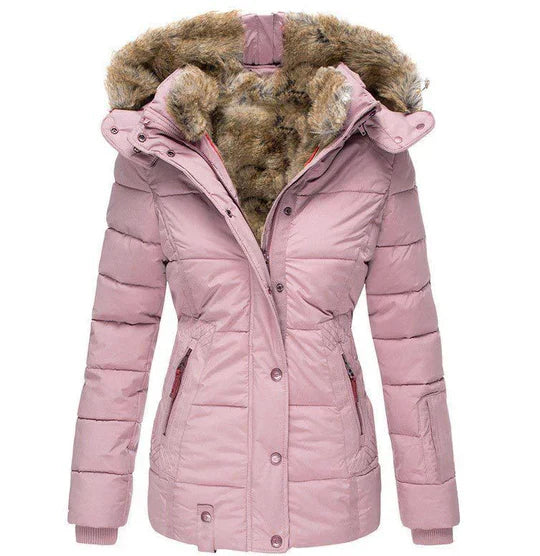 Women's Winter Jacket | Insulating Padded Lining & Faux Fur Hood | Button & Zipper Closure | Warmth and Wind Protection