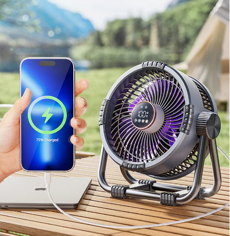 Portable 3-in-1 Camping Fan with LED Light and Power Bank for Outdoors
