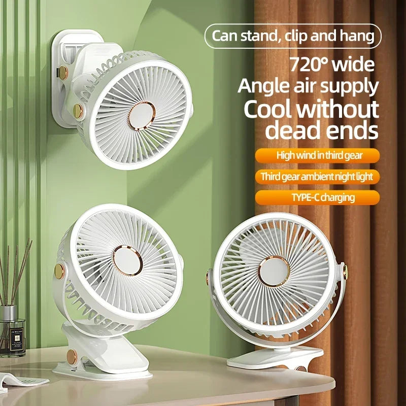 Battery-Powered Clip-On Fan – Portable and Rechargeable for Quick Comfort