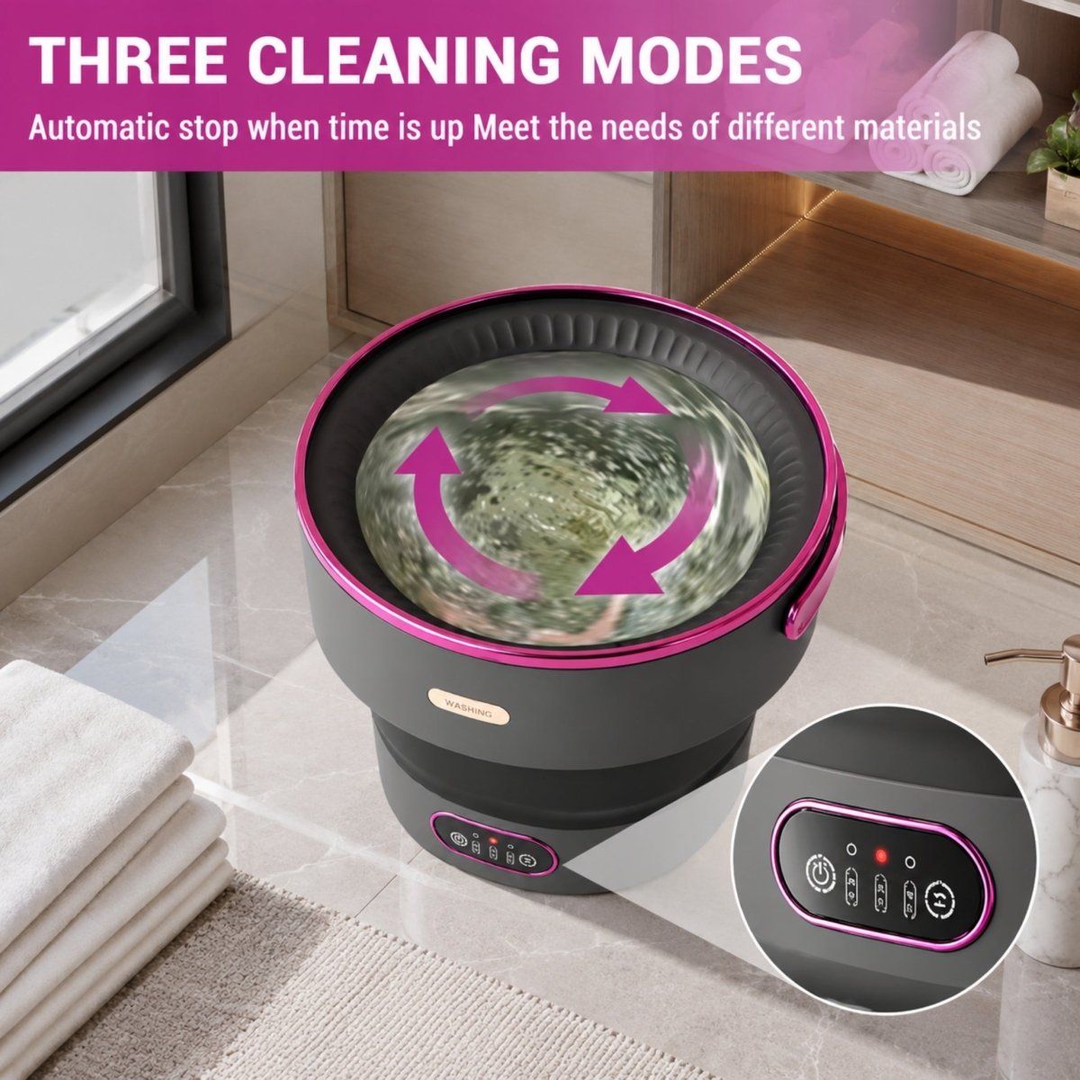 Portable Foldable Washing Machine with 5 Wash Settings and 40dB Noise Level