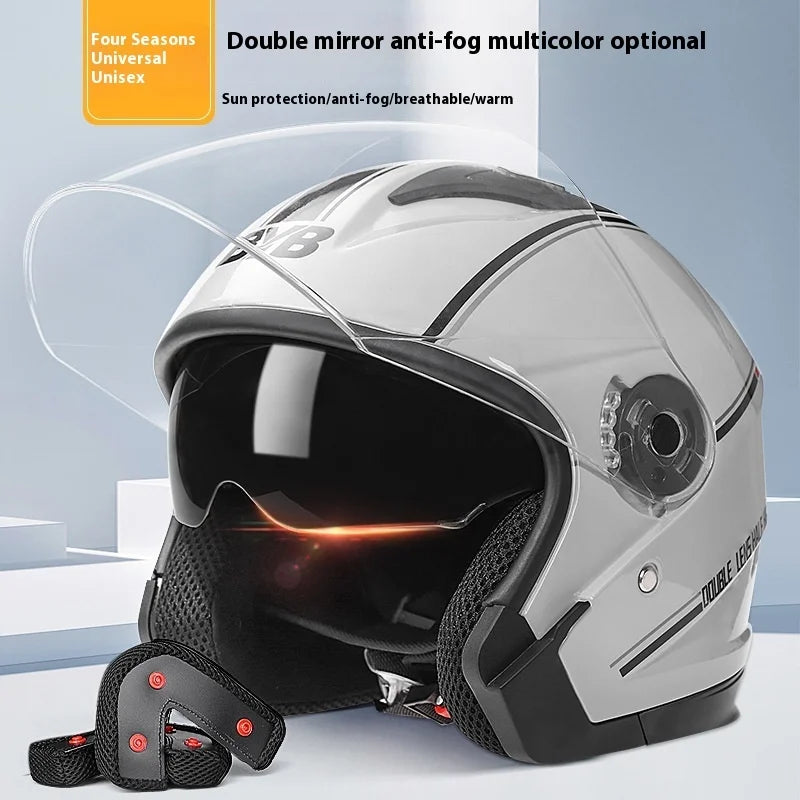Lightweight Open-Face Motorcycle Helmet - Retro Style, Dual Lens, Anti-Fog Visor