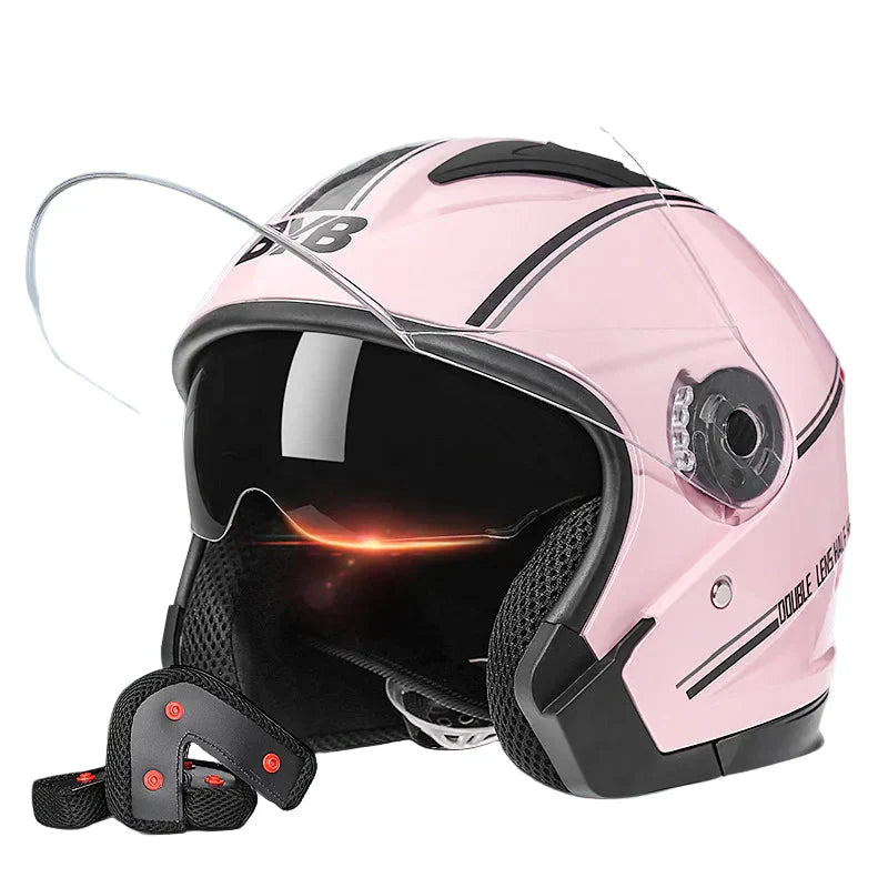 Lightweight Open-Face Motorcycle Helmet - Retro Style, Dual Lens, Anti-Fog Visor