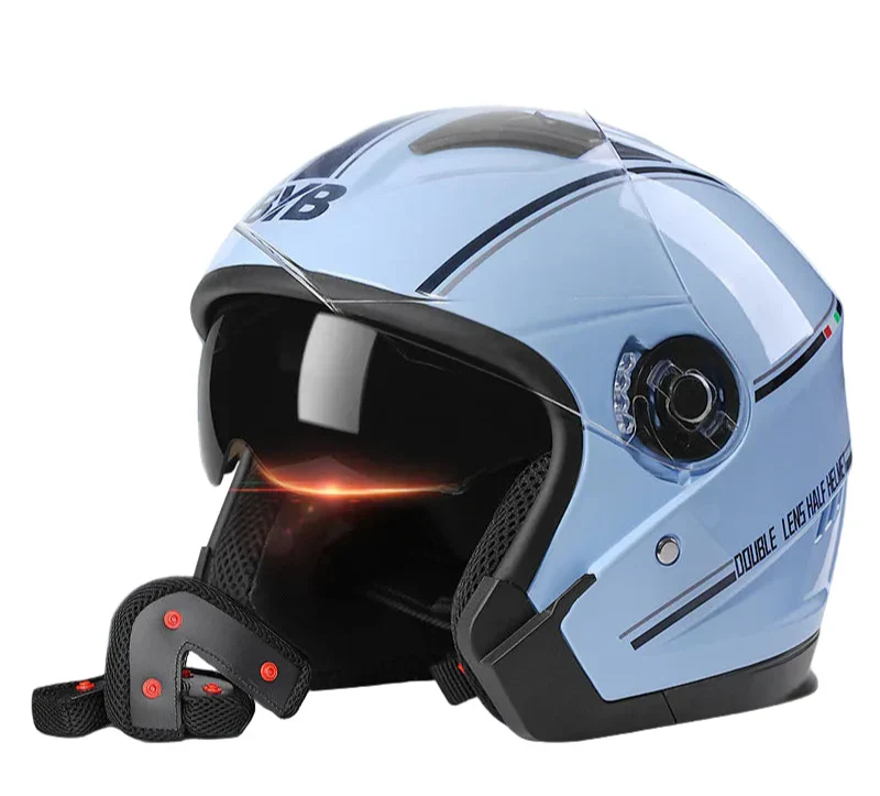 Lightweight Open-Face Motorcycle Helmet - Retro Style, Dual Lens, Anti-Fog Visor