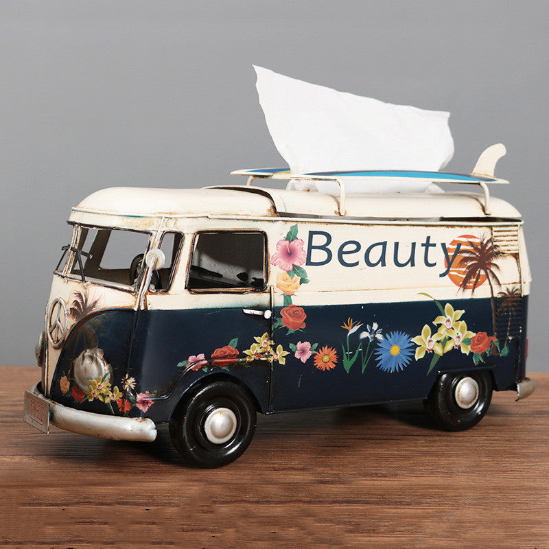 Handcrafted Flower Bus Tissue Holder - Colorful Retro Home Decor