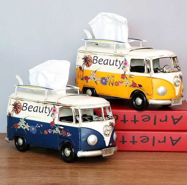Handcrafted Flower Bus Tissue Holder - Colorful Retro Home Decor