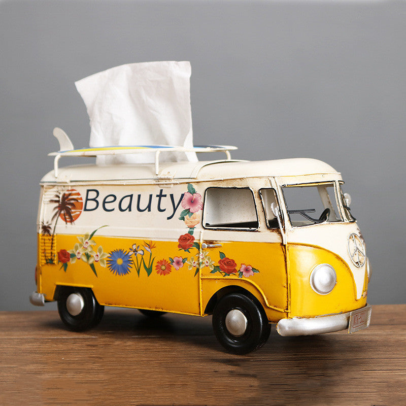 Handcrafted Flower Bus Tissue Holder - Colorful Retro Home Decor