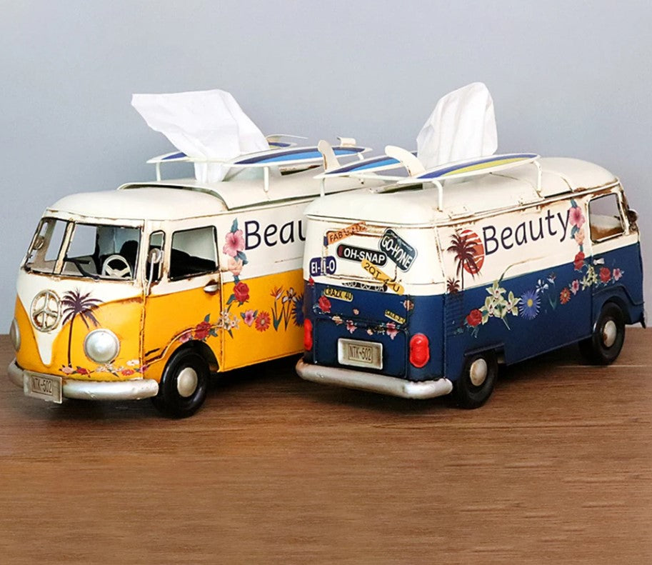 Handcrafted Flower Bus Tissue Holder - Colorful Retro Home Decor