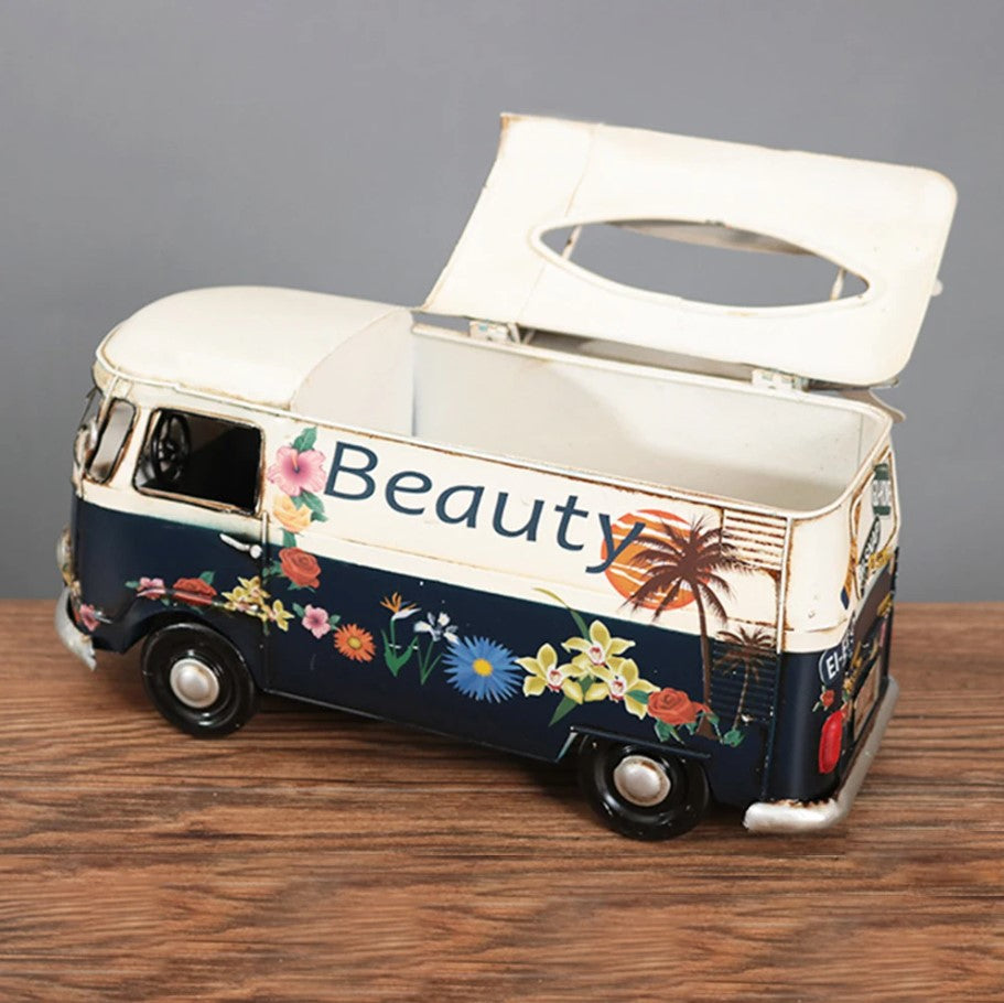 Handcrafted Flower Bus Tissue Holder - Colorful Retro Home Decor