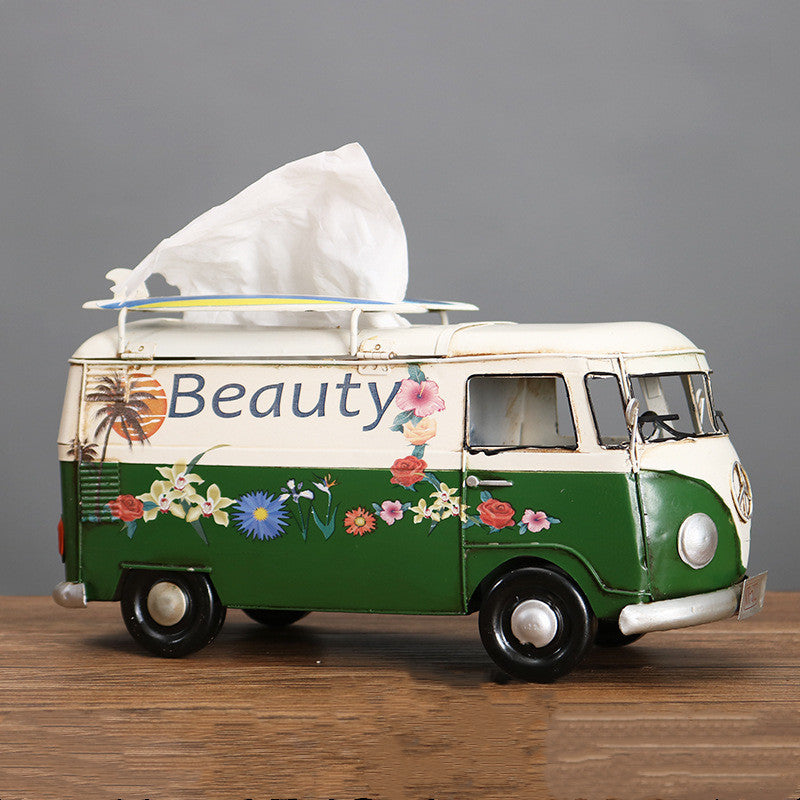 Handcrafted Flower Bus Tissue Holder - Colorful Retro Home Decor